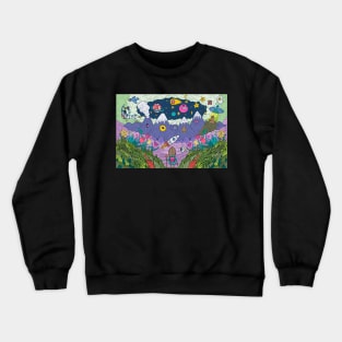 Creepy colorful creatures background Crewneck Sweatshirt